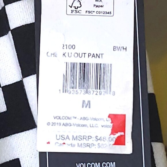 Black/White Checkered Volcom Sweatpants Medium - Picture 7 of 8